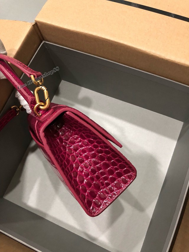 Balenciaga專櫃爆款小號手提女包 巴黎世家鱷魚櫻桃紅金扣Hourglass沙漏包 fyj1645